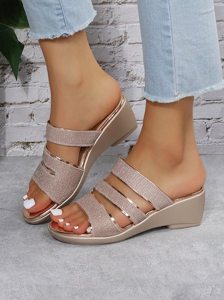 

Pu Casual Summer Slide Sandals, Golden, Sandals & Slippers