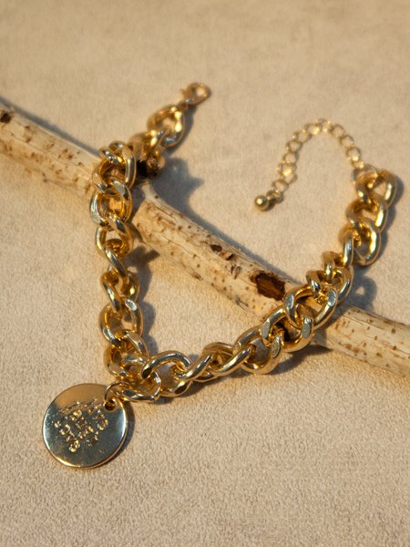 

Gold metal hip-hop punk style letter love geometric thick chain single layer anklet, Golden, Accessories