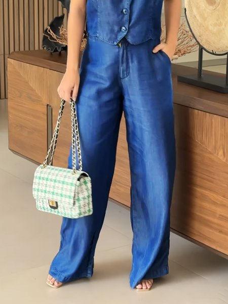 

Daily Casual Plain Regular Fit Denim Jeans, Blue, Jeans