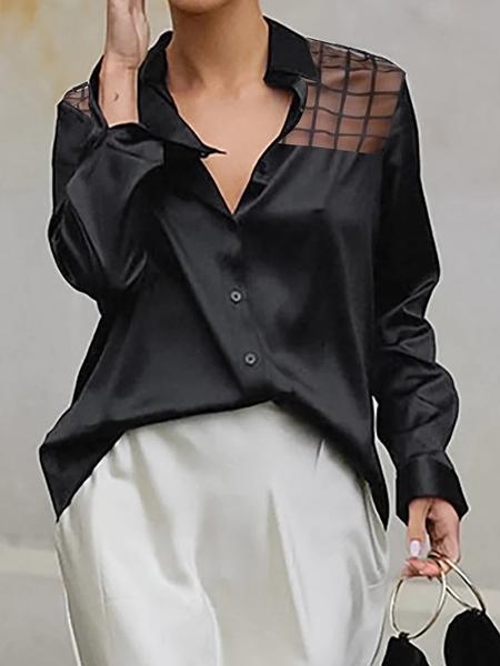 Urban Shirt Collar Long Sleeve Loose Blouse, Black, Blouses and Shirts
