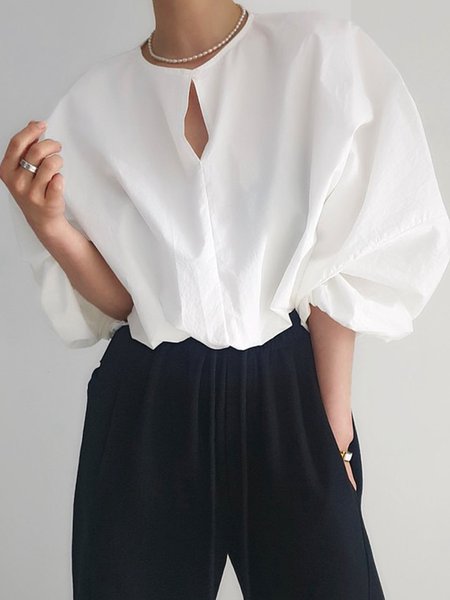

Urban Loose Crew Neck Plain Shirt, White, Blouses and Shirts