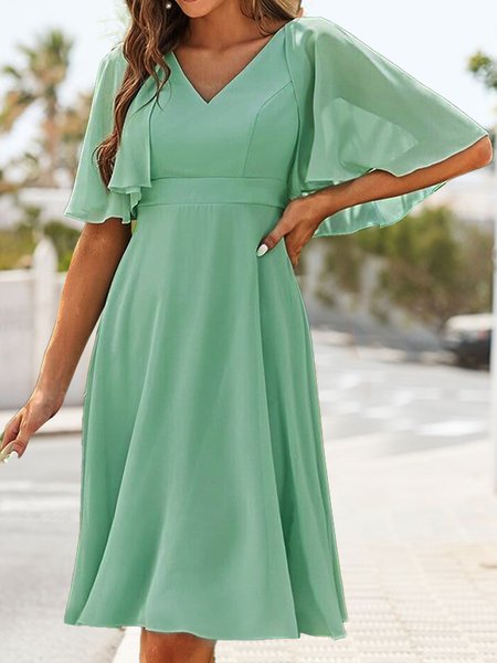 

Elegant V Neck Regular Fit Plain Dress, Green, Dresses
