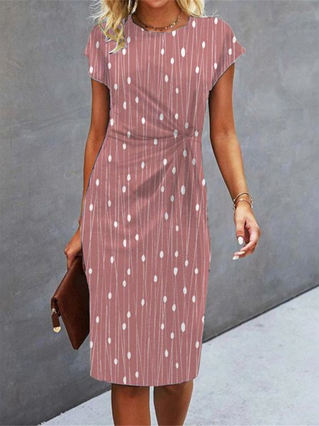 

V Neck Elegant Abstract Polka Dots Dress, Pink, Dresses