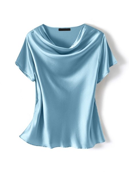 

Simple Silk Fabrics Shirt, Blue, Shirts & Blouses
