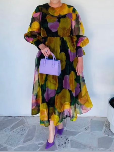 

Regular Fit Elegant Crew Neck Long Sleeve Maxi Dress, As picture, Maxi Dresses