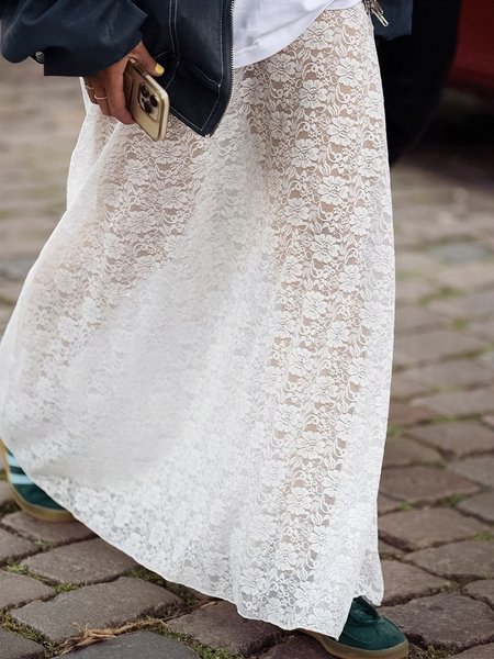 

Regular Fit Urban Striped Lace Skirt, White, Skirts