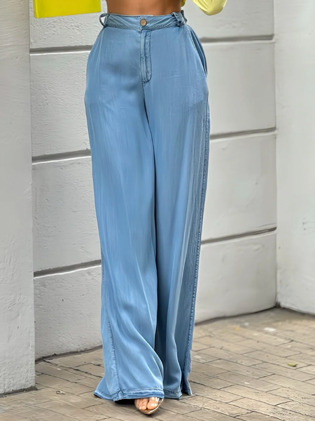 

Loose Urban Plain faux denim Long Jeans Straight pants, Blue, Jeans