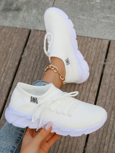 

Plain Casual All Season Flyknit Sneakers, White, Sneakers