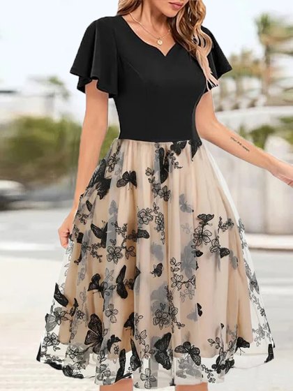 

Georgette Vacation Butterfly Dress With No, Black, Dresses