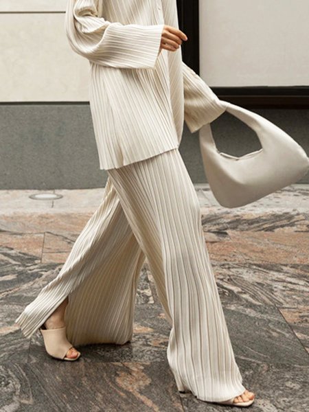 

Plain Loose Urban Pleated Fashion Wide Leg Pants, Off white, Pants