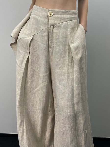 

Casual Plain Regular Fit Cotton And Linen Pants, Apricot, Pants