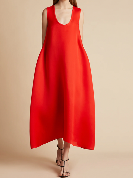 

Loose Crew Neck Sleeveless Vacation Maxi Dress, Red, Maxi Dresses
