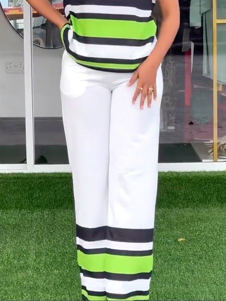 

Casual Color Block Regular Fit Fashion Pants, As picture, Pants