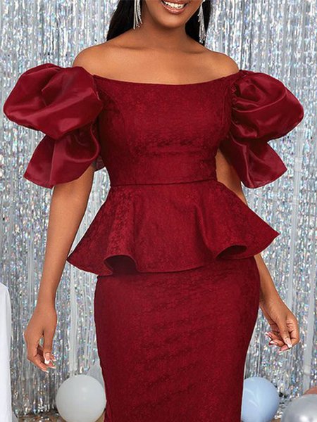 

Cold Shoulder Plain Regular Fit Elegant Shirt, Deep red, Blouses and Shirts