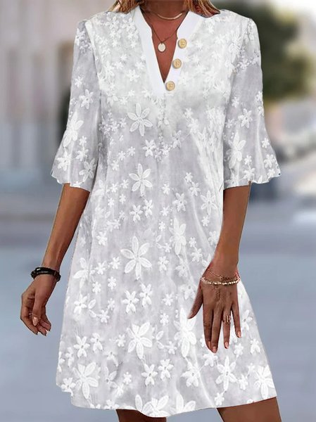 

Loose Plain Elegant Cotton Dress, White, Dresses