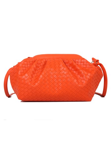 

Ruched Woven Clutch Bag with Crossbody Strap, Orange, Bags