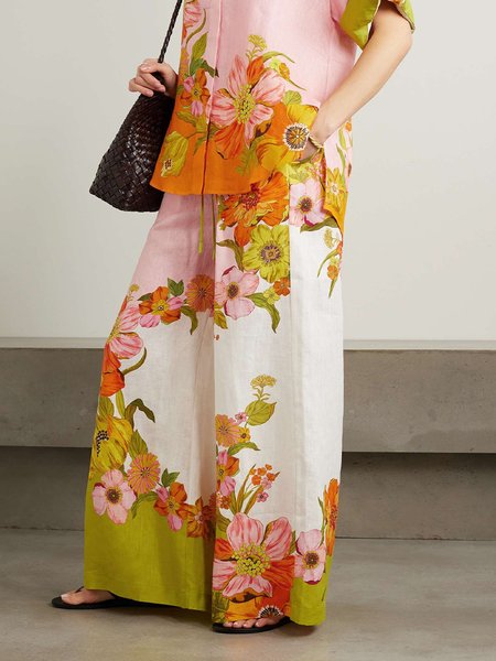

Wide leg Casual Floral Loose Pants, As picture, Pants