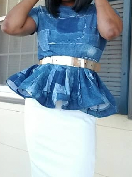 

Regular Fit Geometric Urban Crew Neck Short Sleeve Shirt, Blue, Blouses and Shirts