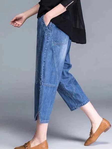 

Casual Plain Ankle Pants Pant, Denim blue, Pants