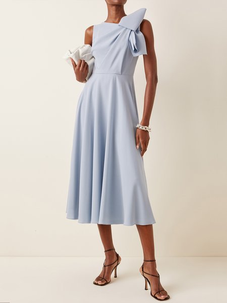 

Elegant Plain Bow Regular Fit Sleeveless Dress, Light blue, Midi Dresses