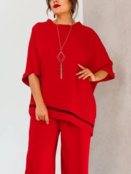 

Plain Loose Crew Neck Casual Shirt, Red, Blouses and Shirts