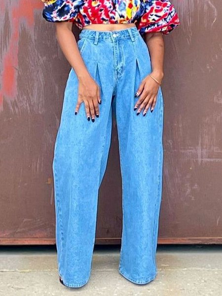 

Casual Regular Fit Denim Plain Jeans, Light blue, Jeans
