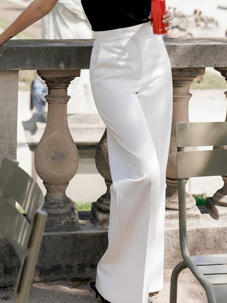 

Urban High Waist Plain Fashion Wide Leg Pants, White, Pants