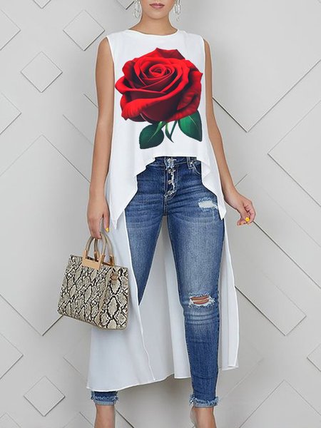 

Casual Crew Neck Floral Loose Shirt, As picture, Blouses and Shirts