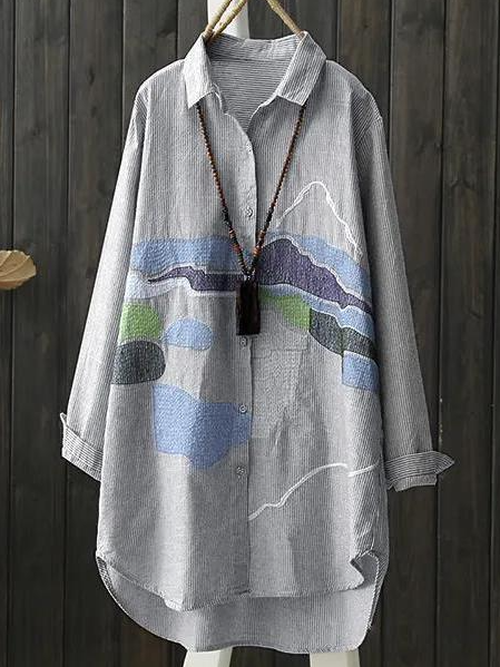 

Shirt Collar Vacation Cotton-Blend Embroidery Patterns Blouse, Black, Blouses & Shirts