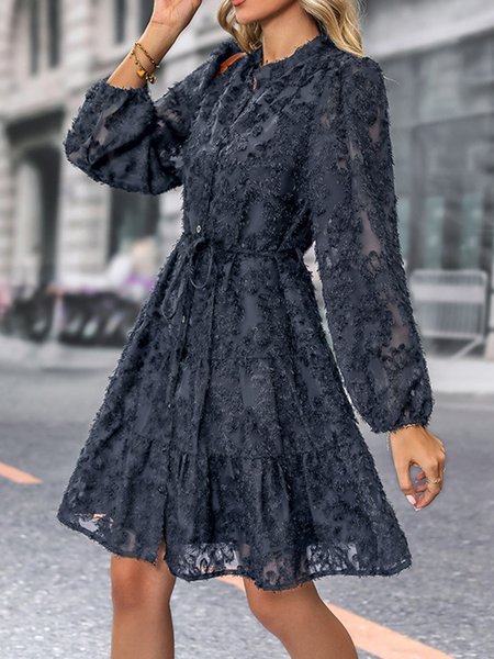 

Women Plain Crew Neck Long Sleeve Comfy Casual Mini Dress, Purplish blue, Dresses