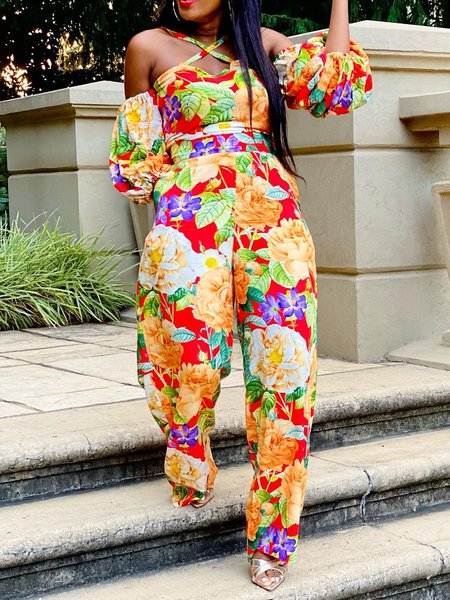 

Vacation Regular Fit Floral Jumpsuit, As picture, Jumpsuits