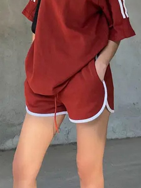 

Loose Color Block Casual Shorts, Red, Shorts