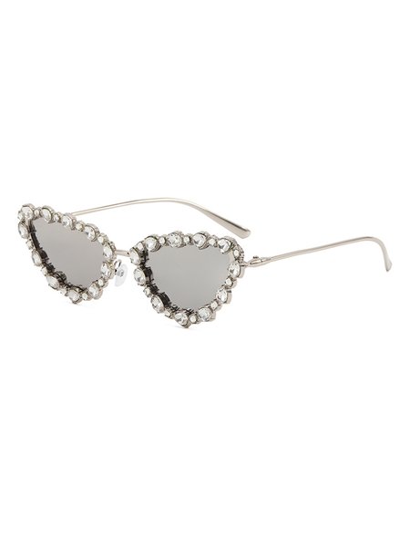

1pc Rhinestone Cat Eye Sunglasses, Silver, Sunglasses