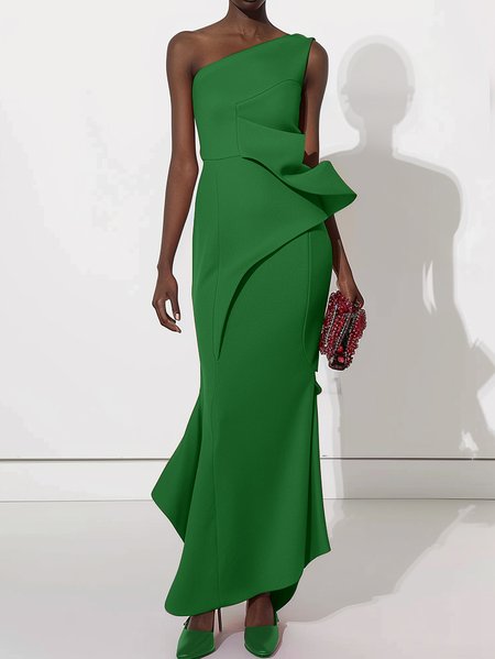 

Women's Sleeveless Summer Plain Ruched Dress One Shoulder Cocktail Going Out Urban Maxi A-Line Red, Green, Dresses