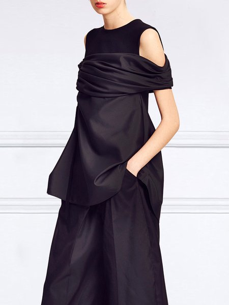 

Crew Neck Casual Plain Loose Shirt, Black, Blouses and Shirts