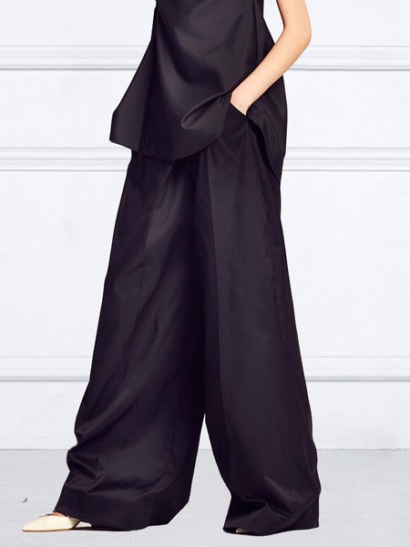 

Wide leg Loose Casual Plain Pants, Black, Pants