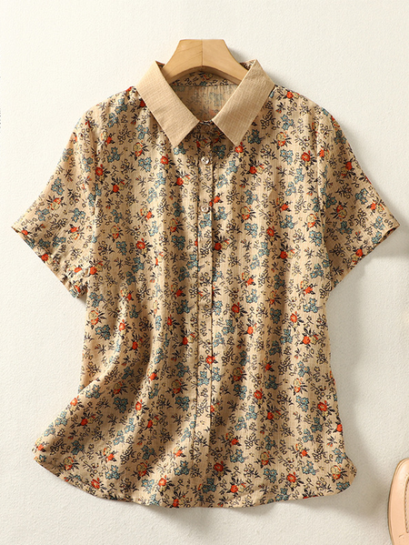 

Loose Cotton-Blend Shirt Collar Casual Blouse, As picture, Blouses & Shirts