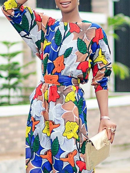

Vacation Loose Floral Crew Neck Shirt, As picture, Blouses and Shirts