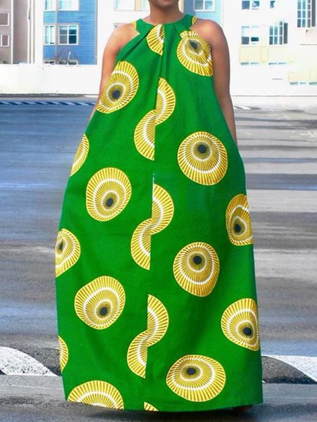 

Casual Abstract Graphic Loose Halter Dress, Green, Maxi Dresses