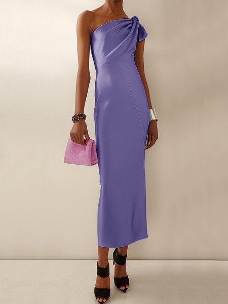 

Women's Sleeveless Summer Plain Knot Front Dress One Shoulder Date Going Out Urban Maxi H-Line Blue, Lavender, Dresses