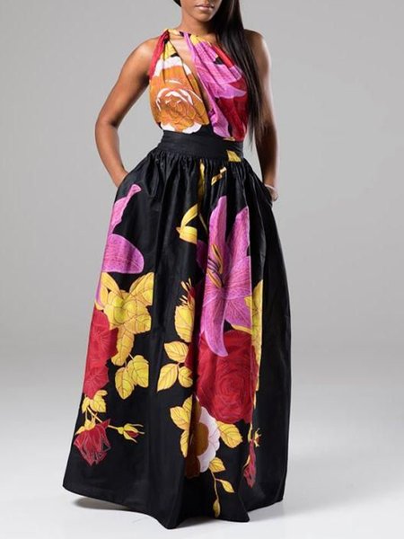 

Vacation Halter Regular Fit X-Line Dress, As picture, Maxi Dresses