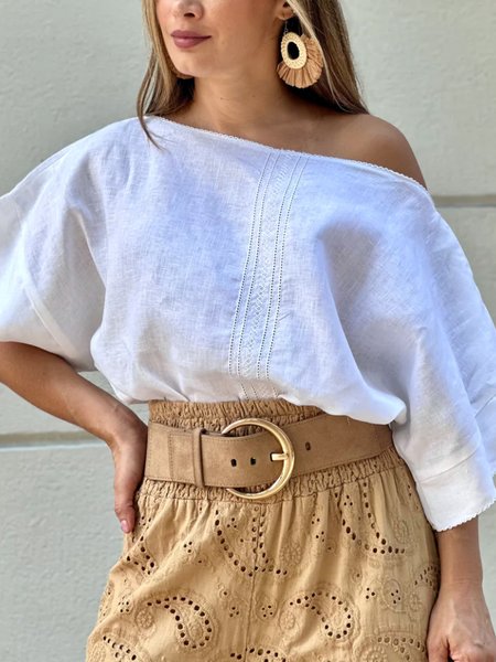 

Casual Boat Neck Plain Half Sleeve Shirt, White, Blouses and Shirts