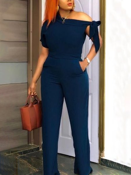 

Regular Fit Urban Asymmetrical Plain Jumpsuit, Deep blue, Jumpsuits