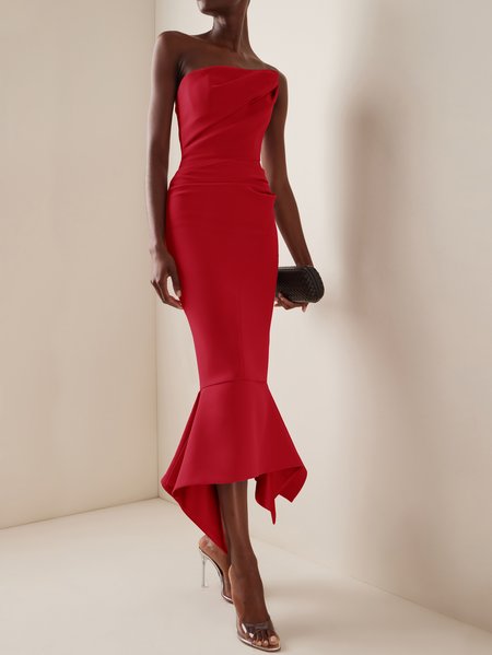 

Women's Sleeveless Summer Plain Ruched Dress Strapless Date Going Out Urban Midi Bodycon Pink, Red, Dresses