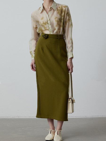 

Midi Regular Fit Plain Urban Skirt, Green, Skirts