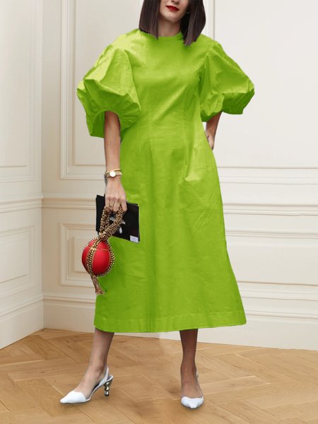 

Plain Crew Neck Regular Fit Casual Dress, Green, Maxi Dresses