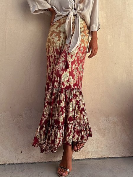 

Floral Regular Fit Vacation Long Skirt, As picture, Skirts