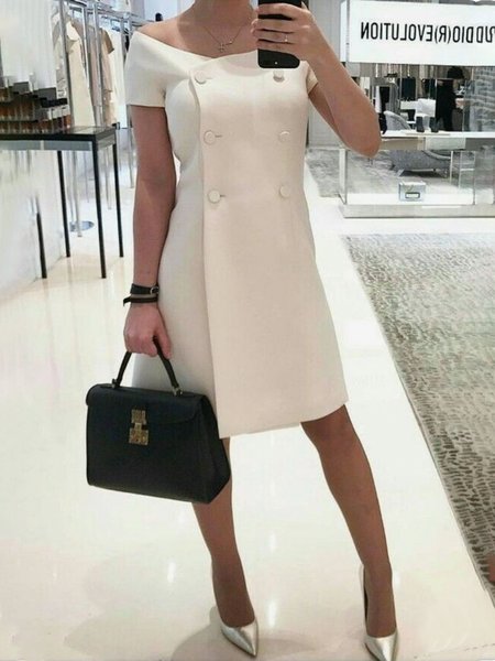 

Regular Fit Plain Urban Cross Neck Mini Dress, White, Mini Dresses