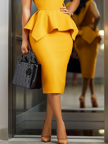 

Medium Elasticity Plain Elegant Regular Fit Short Skirt, Yellow, Skirts