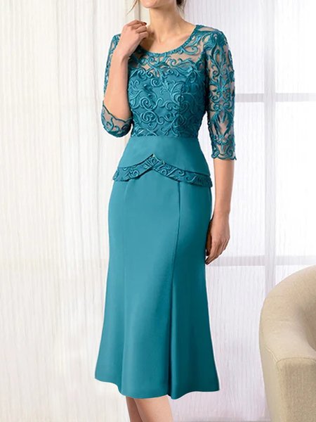 

Lace Elegant Plain Crew Neck Dress, Green, Dresses